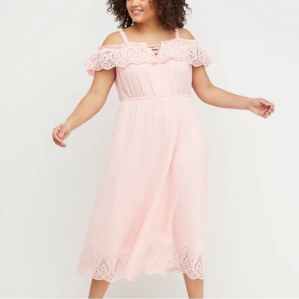Lane Bryant Pink Off-Shoulder Eyelet Dress Size 18/20 NEW
